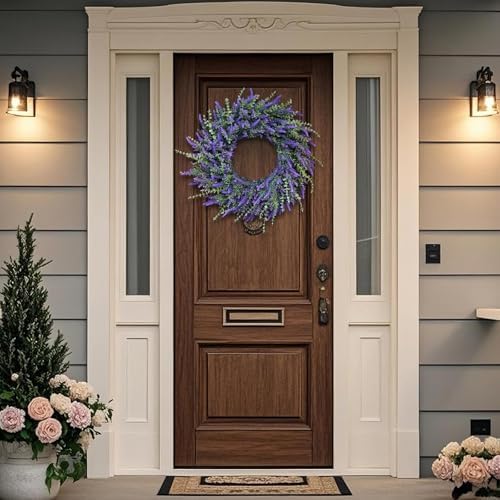 26'' large artificial eucalyptus and lavender wreath for, close-up detail