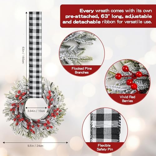 9.5'' small christmas kitchen cabinet wreaths with adjustable, close-up detail