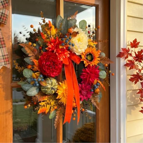 fall floral wreaths for front door, 24 inch on a desk or shelf