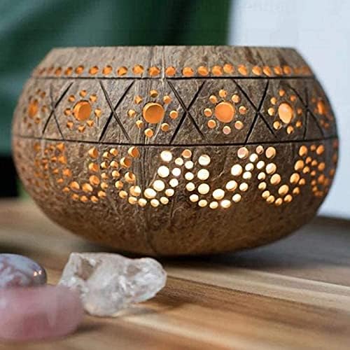 Candle Coconut Shell Bowl,Candle Holders,Handmade Coconut Shell Candle Holder for Small Pillar, Bowl