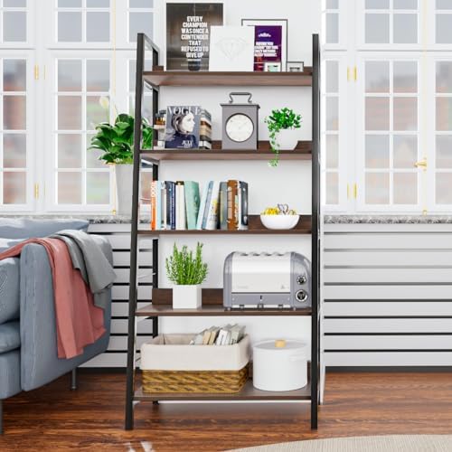 industrial bookshelf,ladder shelf 5 tier large bookcases floor, view 9