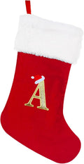 20" Monogrammed Christmas Stocking with Letter A | Personalized Red Plush Cuff Initial Stocking - Holiday Xmas Gift for Family Decor (Red, Letter A)