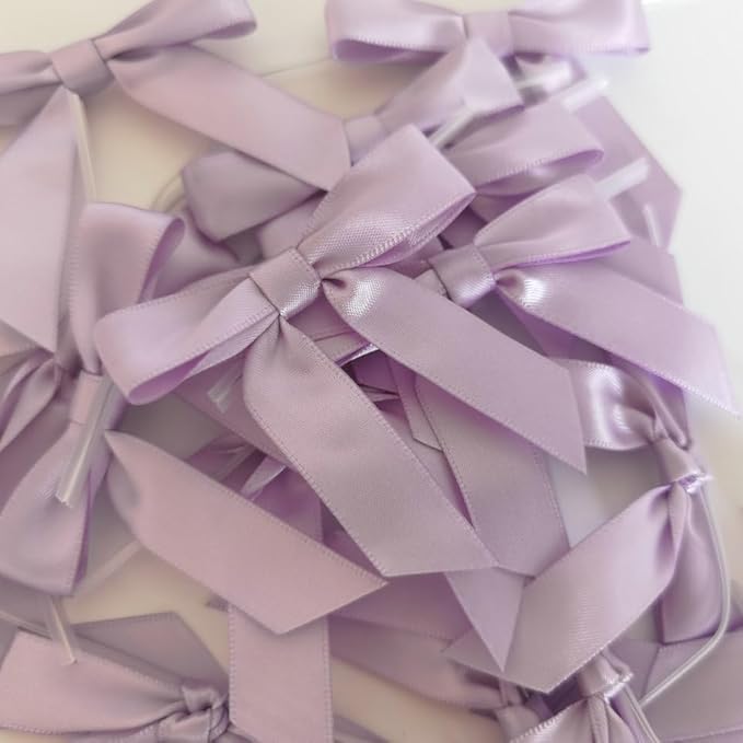 50pcs 2-1/2" Lavender Satin Ribbon Bows with Twist Ties Mini Ribbon Bows for Candy Partiy Decoration Gift Packing&Wrapping Accessoried(Lavender)