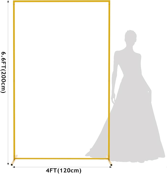 Asee'm 6.6FTx4FT Gold Wedding Arch Backdrop Stand Square Metal Rectangular Arch Frame for Ceremony Party Birthday Bridal Baby Shower Anniversary Arbor Balloon Decoration