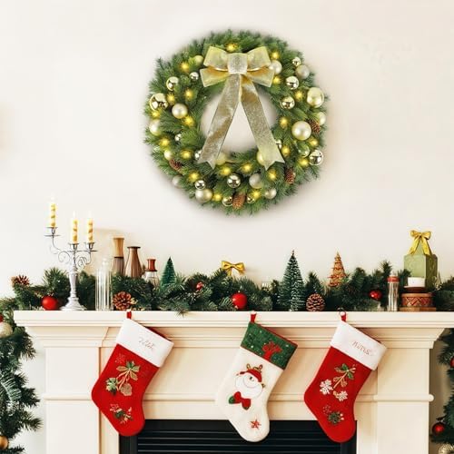 hausse 21" lighted christmas wreath with metal hanger, front angle view