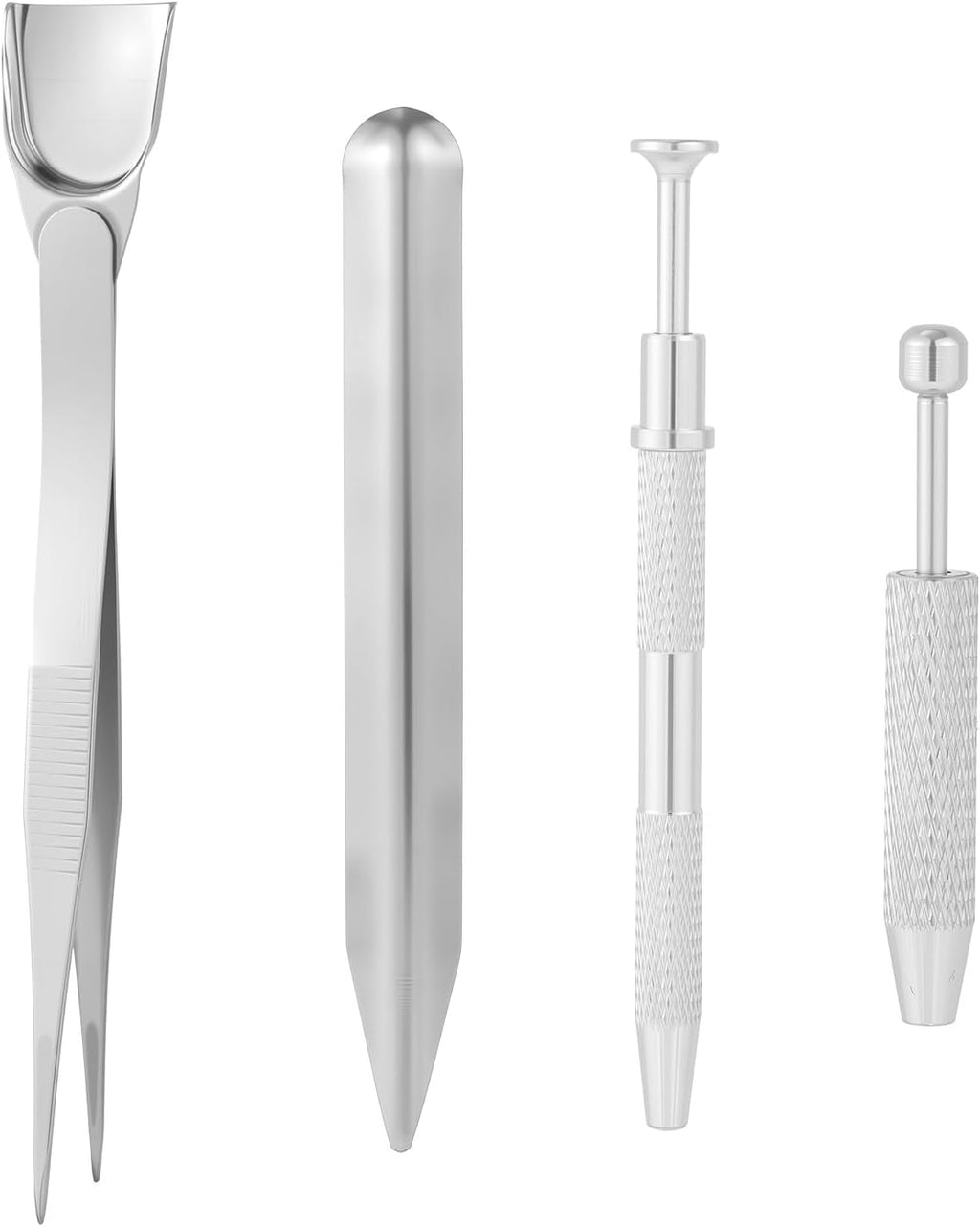 Gosknor 4pcs Cake Decorating Tools Set, Stainless Steel Bead Scoop Spatula Tweezers & 2 Icing Pens Professional Sprinkles Piercing Grabber Tools for Baking Cookies Cupcake Decoration (Silver)