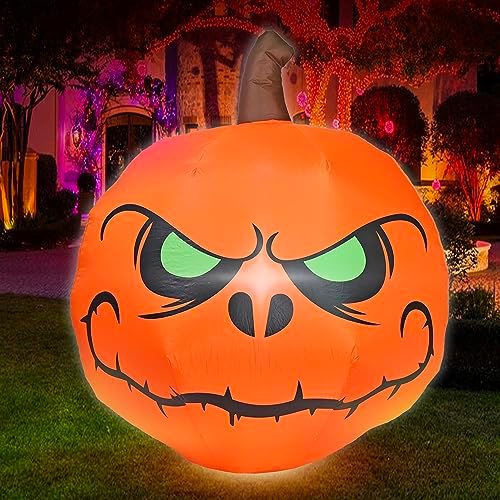 4ft halloween inflatable pumpkin with build-in led lights on a desk or shelf