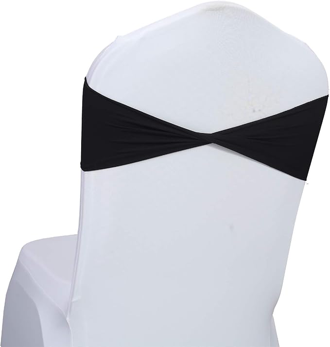VDS Pack of 75 PCS | Black | Spandex Chair Sashes Bows Without Buckle | Stretch Elastic Banquet Universal Folding Chair Band Tie with for Wedding Party Conference Celebration Event Decoration