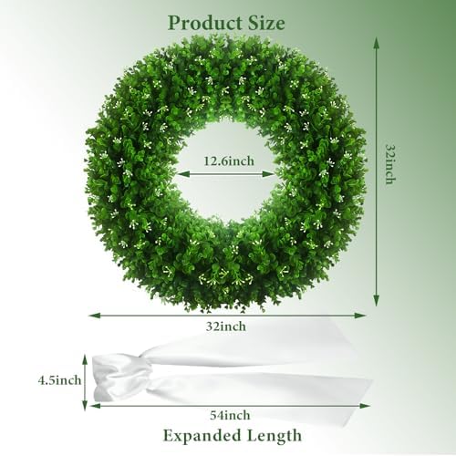 32'' large boxwood wreath, foldable green wreath with, side view