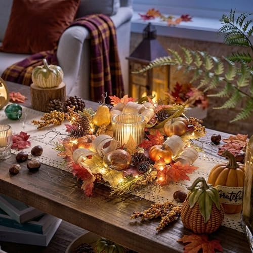 valery madelyn 24'' collapsible pre-lit fall pumpkin wreath, front angle view