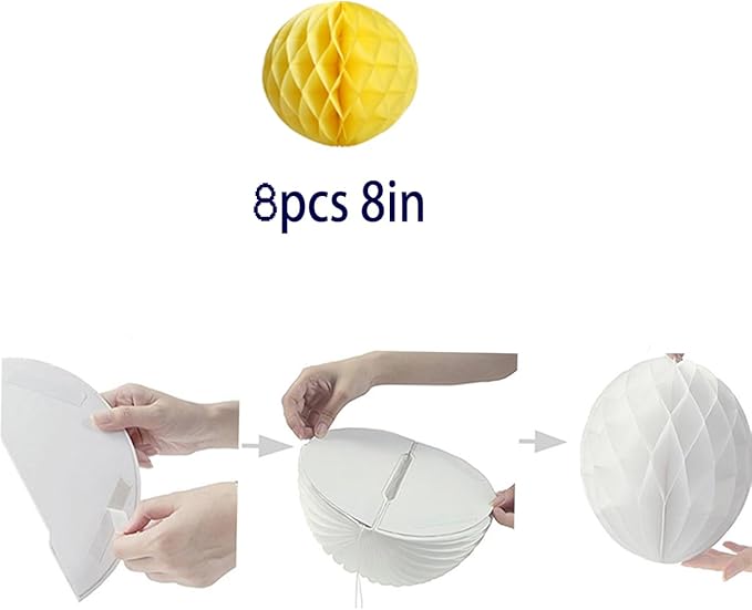 8pcs 8inch Paper Honeycomb Balls Decorative Tissue Pom Poms Flower Art Hanging Balls for Birthday Wedding Nursery Baby Shower Home Decor (8inch, Yellow)