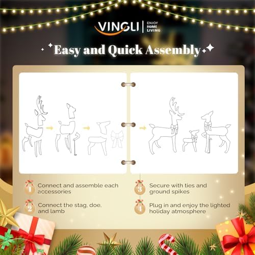 vingli 5ft silver lighted christmas reindeer family set, front angle view