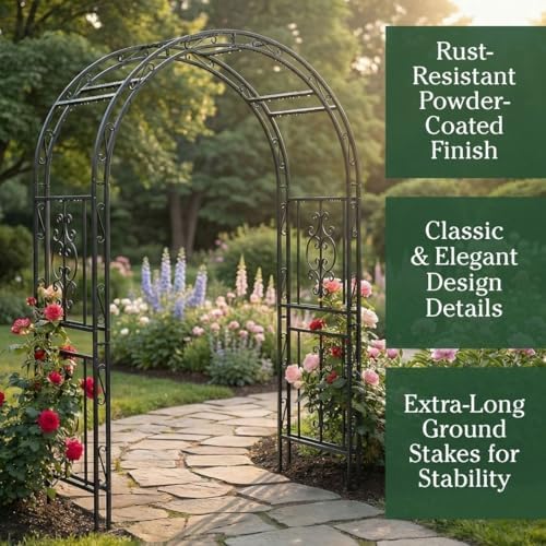 plow & hearth arch metal outdoor garden arbor, side view