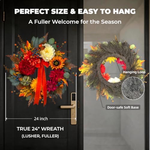 fall floral wreaths for front door, 24 inch, package contents