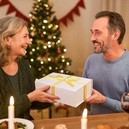 UoeRing 1 Pcs White Gift Box 9.5x6x3 Inch with Magnetic Lid | Collapsible Luxury Present Box,for Birthday,Christmas Holiday Gift Includes Card,Ribbon