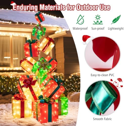 tangkula 5.6 ft christmas lighted gift box tower on a desk or shelf