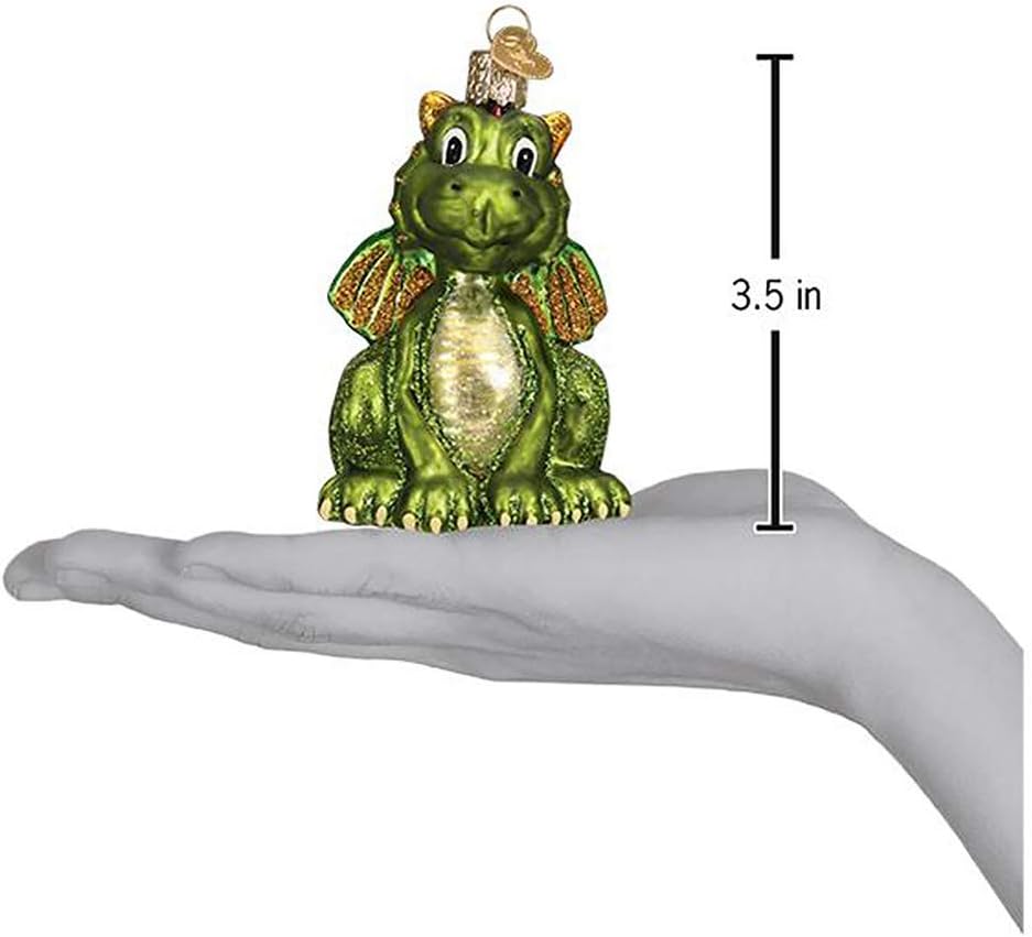 Old World Christmas Little Dragon Glass Blown Ornament for Christmas Tree, Handcrafted Holiday Decoration, Mythical Creatures Collection