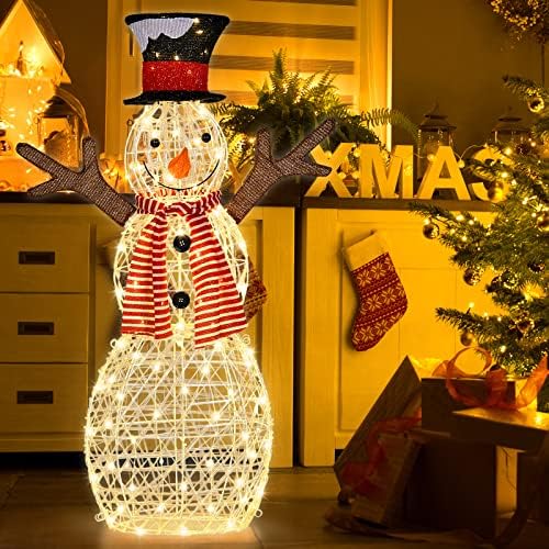tangkula christmas lighted snowman, 3d sowman yard xmas, close-up detail
