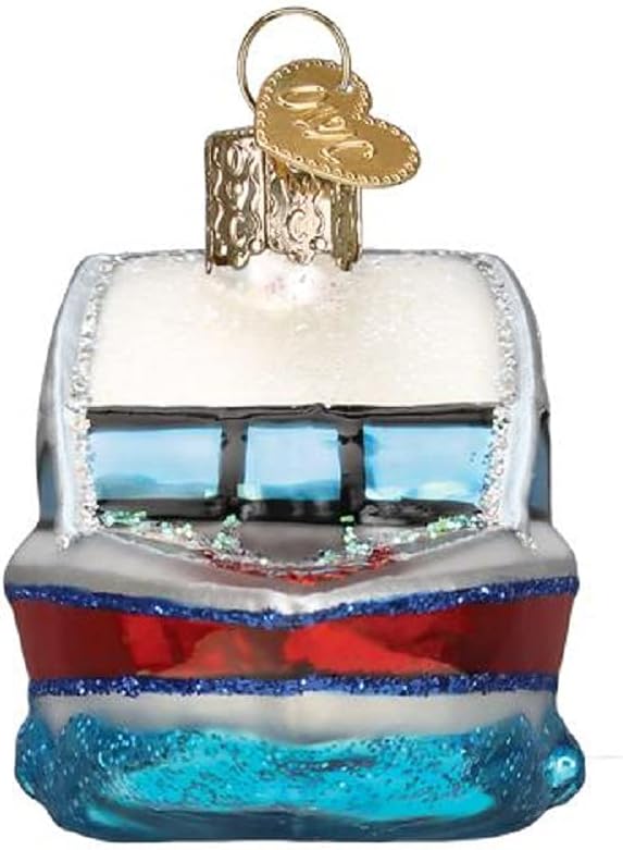 Old World Christmas Ski Boat Glass Blown Ornament for Christmas Tree, Handcrafted Holiday Decoration, Boating Collection