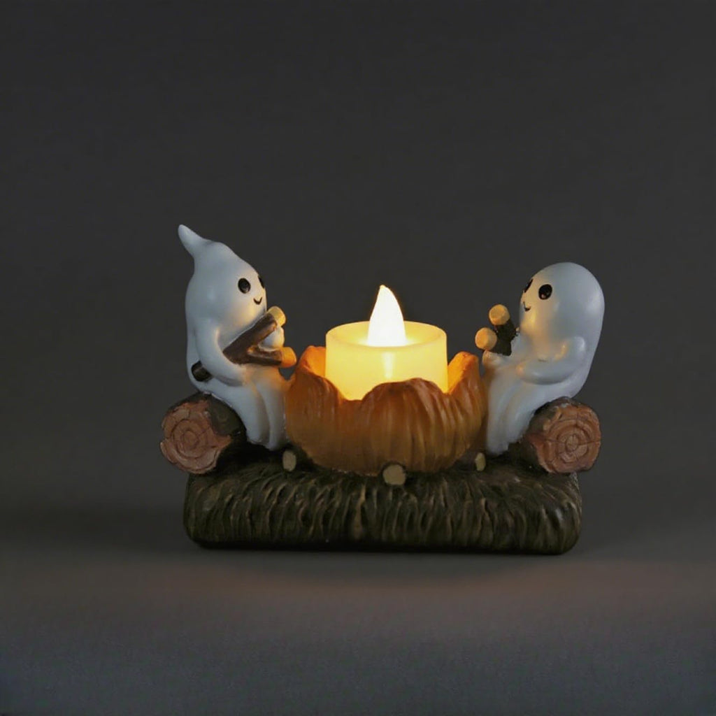 Halloween Candle Holder with Ghost Figurines -Indoor Seasonal Decor Base for Bowl Candles Party & Home Display