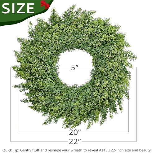 22 inch real touch cedar wreath, artificial greenery shown in use