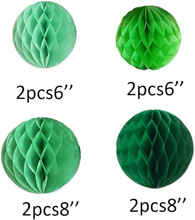 8pc Honeycomb Balls Party Decorations 6'' 8'' Tissue Paper Pom Poms Flower Balls Hanging Green Paper Honeycomb Balls for Party Baby Shower Birthday Wedding Nursery Wall Decor(6'' 8'' Green kit)