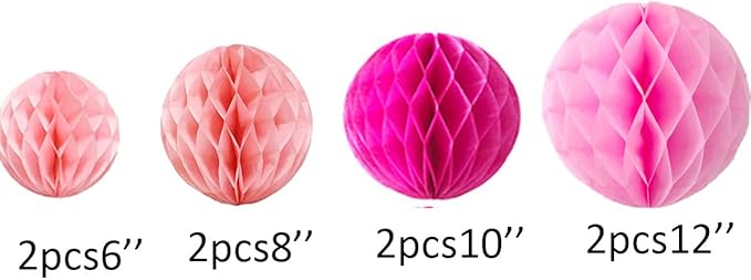 8pc Honeycomb Balls Party Decorations 6''8''10''12'' Tissue Paper Pom Poms Flower Balls Hanging Pink Paper Honeycomb Balls for Party Baby Shower Birthday Wedding Nursery Wall Decor Pink Set