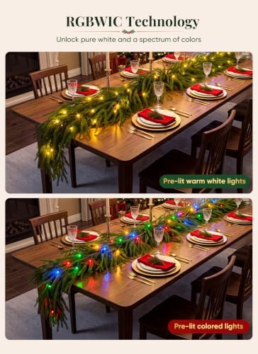 6ft artificial norfolk pine christmas garland, pre-lit 50, close-up detail