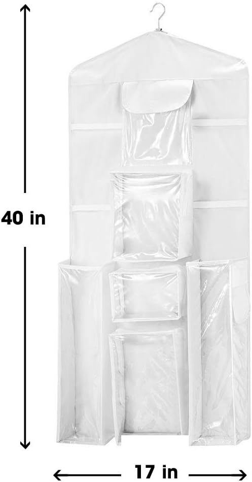 Wrapping Paper Storage Hanging Over the Door Gift Wrap Organizer Double Sided Front and Back Pockets Store Gift Wrap Gift Bags Ribbon Bows Accessories 40”x17” Fits Long 40 Inch Rolls (White)