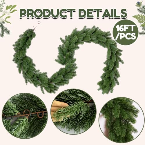 16ft 1pcs prelit realistic faux norfolk pine garland shown in use