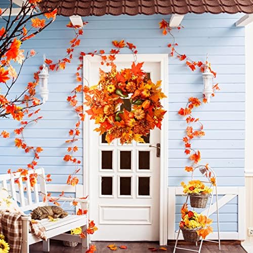 24" harvest fall wreaths for front door outside,autumn, side view