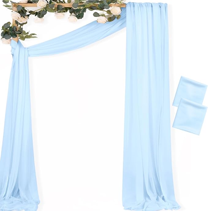 MLMC Baby Blue Wedding Arch Draping Fabric 2 Panels 29" x 20 FT Extra Long Lavender Gauze Drapes Sheer Backdrop Curtains 6.6 Yards Outdoor Drapery Panels for Wedding Ceremony Party Ceiling Decoration