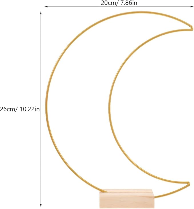 Dining Table Decor 10 Sets Metal Floral Hoop Moon Shaped Metal Wreath Ring Stand with Wood Holder Centerpiece Table Decor for DIY Xmas Wedding Table Decor Flower Garlands (Moon,26x20cm