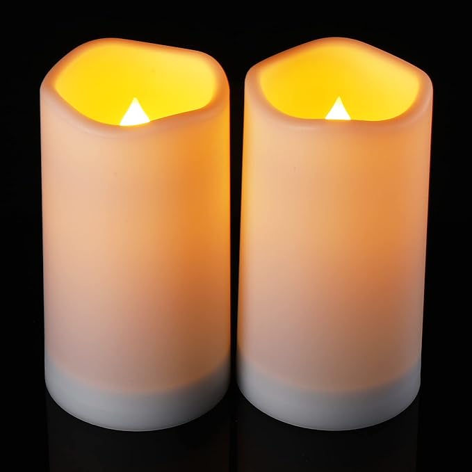 Solar flameless Candles Outdoor Waterproof,Dusk to Dawn Outdoor Lighting, Flickering fameless Reusable LED Light Candles for Lantern Garden Camping and Home Decor, 3D Wick (3"X6") Set of 2