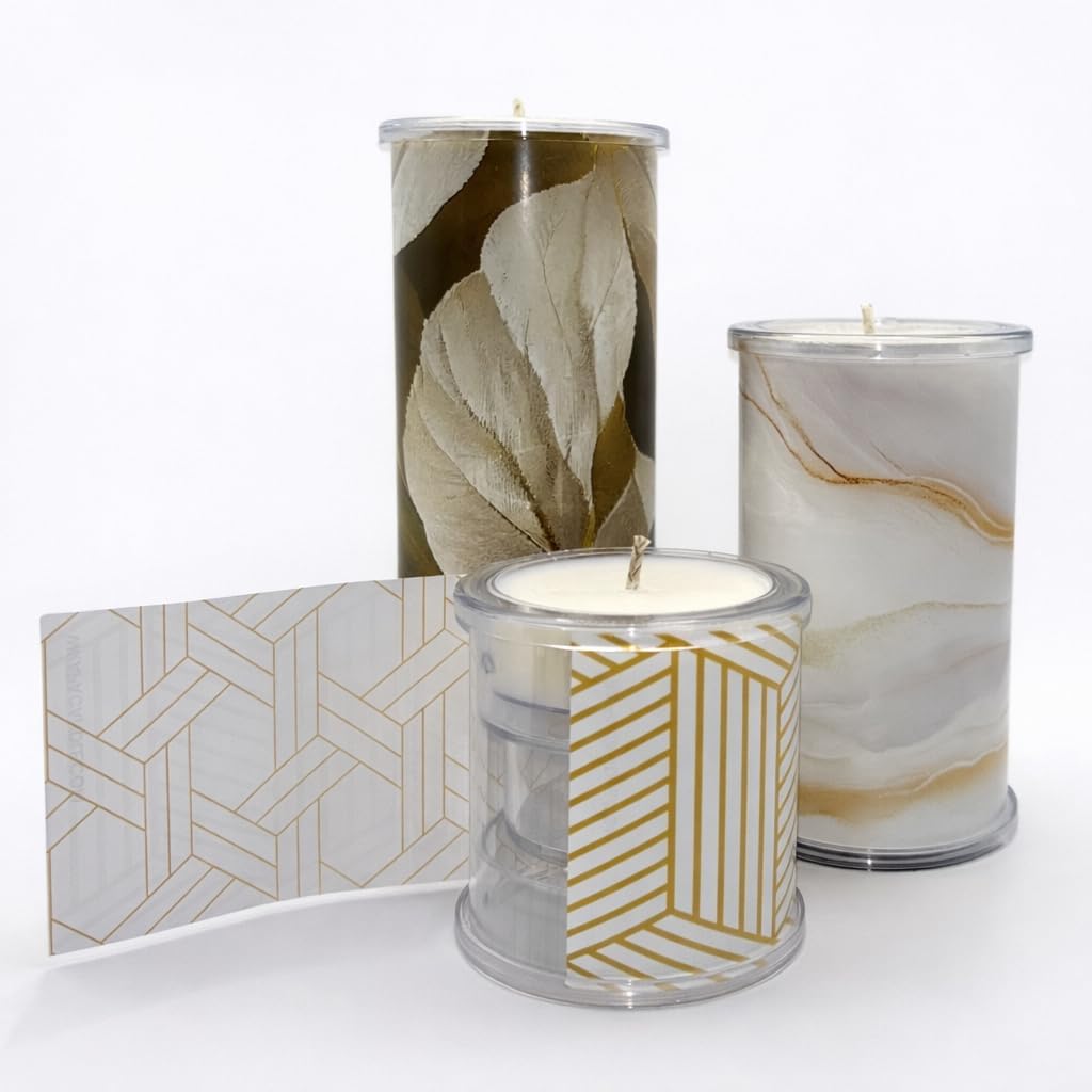 Decorative Candle Holder Set of 3, Table Centerpiece Candle Decor for Home Decor Candles, Reusable Pillar Candle Alternative with Interchangeable Wraps, Tea Light Holder Giftable Holiday Accent
