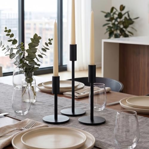 Black Taper Candle Holders Set of 3, Iron Candlestick Holders