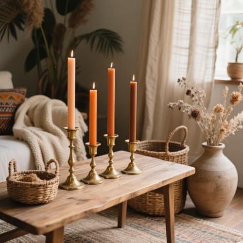 12-Pack Earth Tone Taper Candles, 10 Inch Unscented Dripless Candlesticks, Long-Lasting Burn Time of 7-8 Hours, Perfect for Fall Harvest Halloween Thanksgiving Dinners Parties and Home Décor