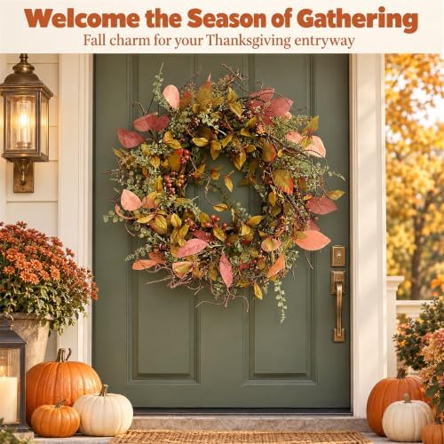 26 inch fall wreath for front door artificial, package contents