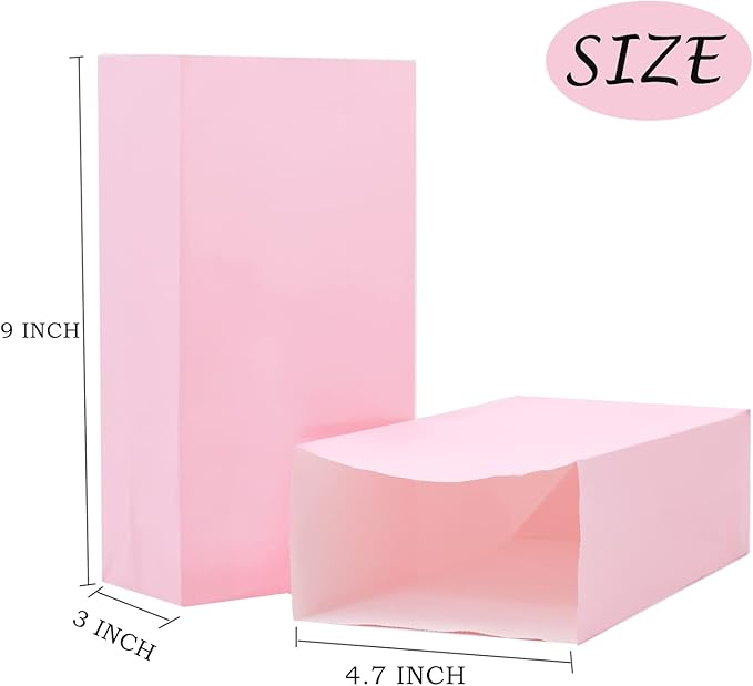 Oletx 30-Pack Pink Party Favor Paper Bags for Birthday,Treat,Goodie, Candy, Paper Lunch Bags, Babyshower,Valentine's Day,Mother's Day