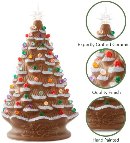 casafield hand painted ceramic christmas tree, gingerbread 18-inch showing dimensions