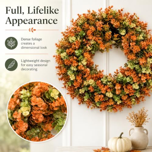 24 inch artificial fall boxwood wreaths for front on a desk or shelf