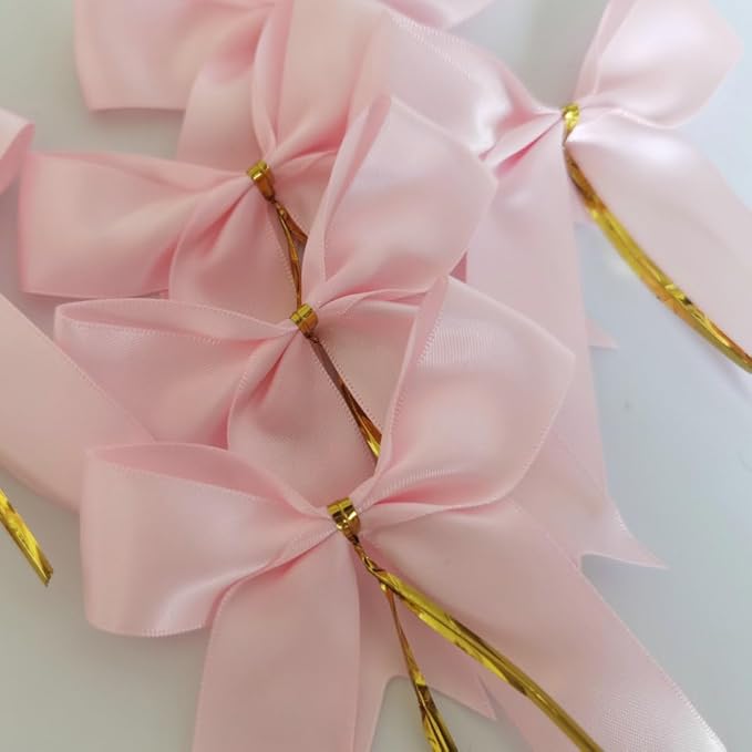 50pcs 3.5" Double Face Satin Pink Bows with Twist Ties Bows Wine Bows Tie with Fish Tail Cutting (Pink)