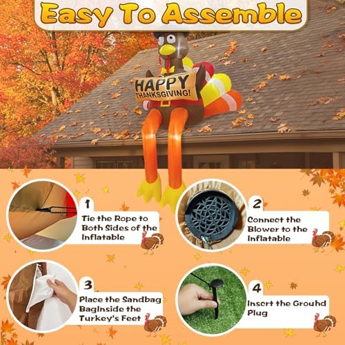 8ft led lighted thanksgiving fall inflatables turkey outdoor, view 9
