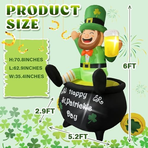 6ft st patrick's day inflatables with led lights, close-up detail