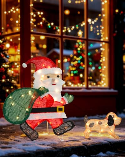 lighted christmas santa claus with puppy, 26 inch, main product view