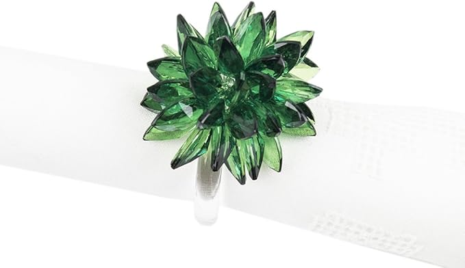 Fennco Styles Crystal Design Collection Napkin Rings - Set of 4 (Green, 2"x2")