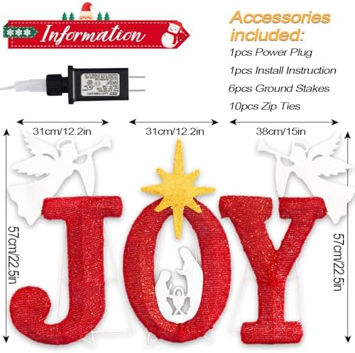 lighted joy christmas yard outdoor decoration 22.5in large, close-up detail