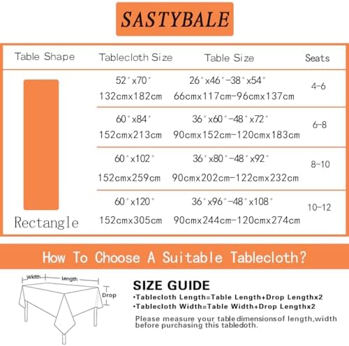 SASTYBALE Fall Orange Rectangle Vinyl Tablecloth 60x120 Inches