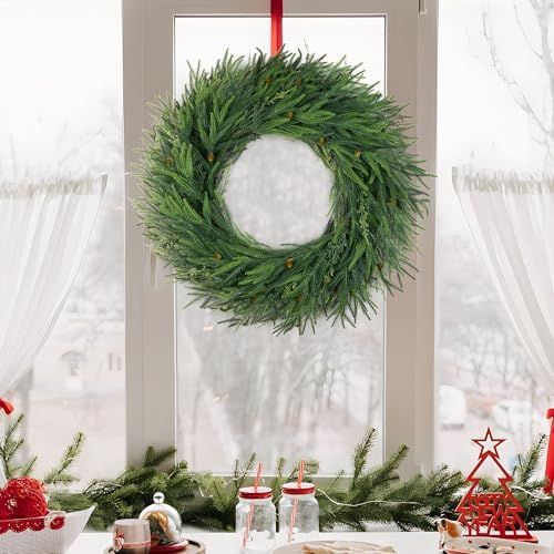30" norfolk pine wreaths for front door,christmas cedar on a desk or shelf