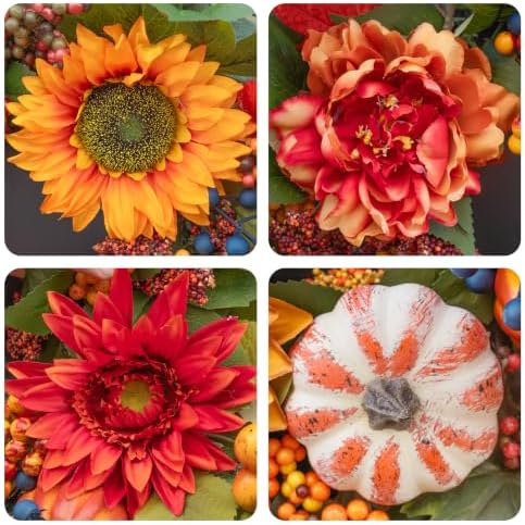 24 inch harvest fall wreaths for front door, close-up detail